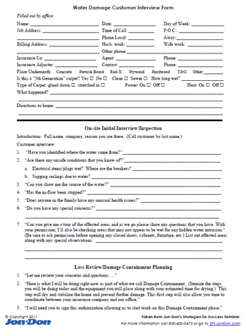 water damage interview form